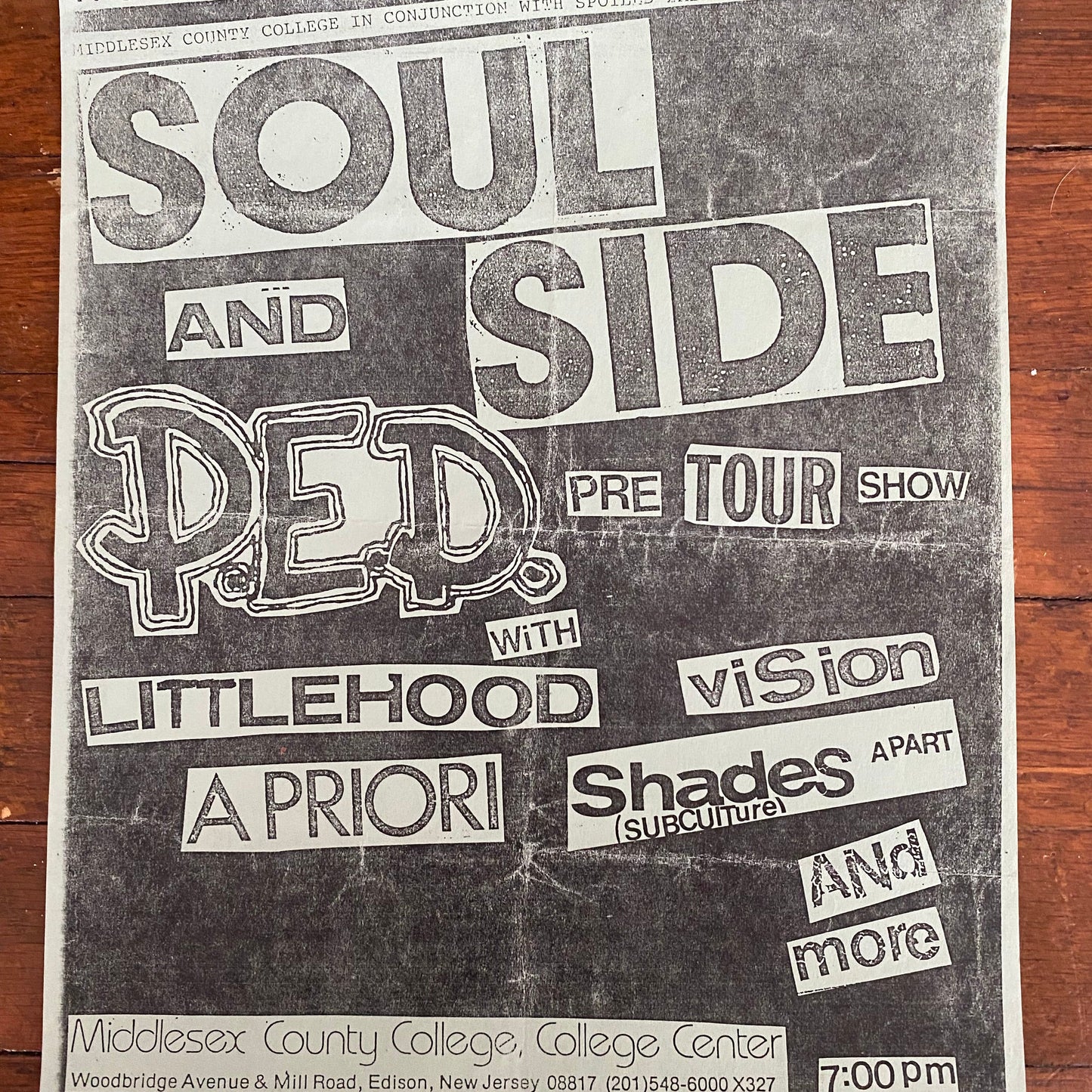 SOULSIDE P.E.D. SHADES APART VISION LITTLEHOOD A PRIORI ORIGINAL 1988 FLYER
