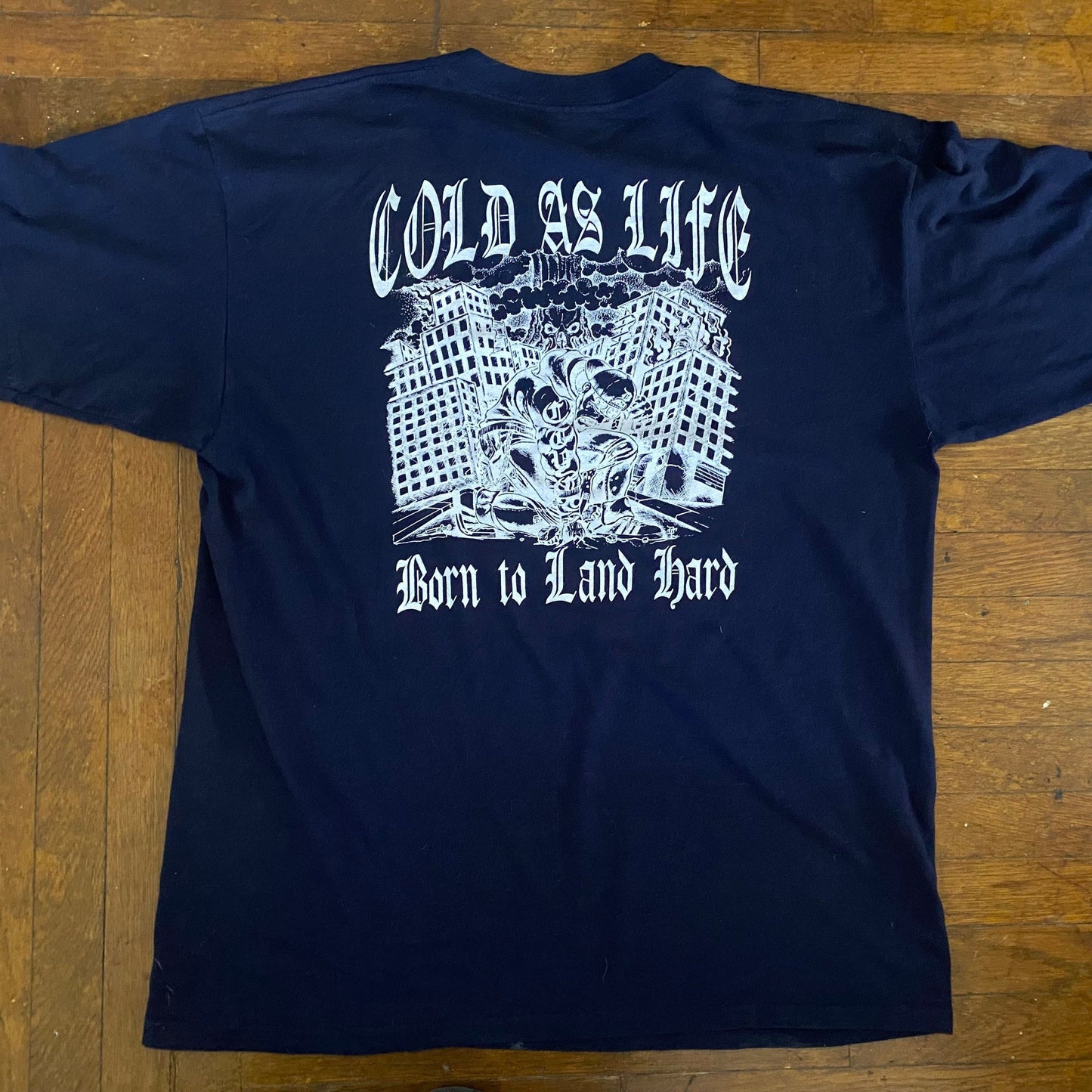 COLD AS LIFE Born To Land Hard XL Navy Blue T-Shirt