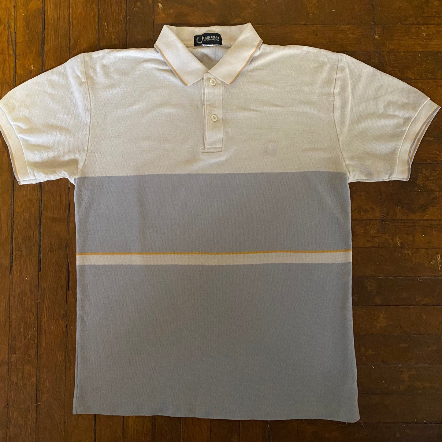 FRED PERRY White with Grey & Yellow Large Polo Shirt