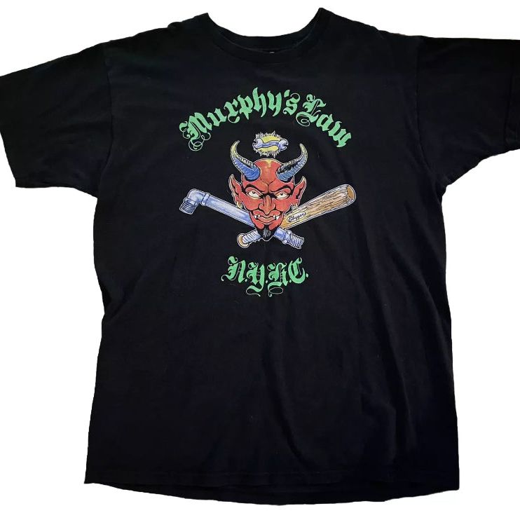 MURPHY’S LAW Devil w/ Louisville Slugger Baseball Bat & Wrench NYHC black XL t shirt