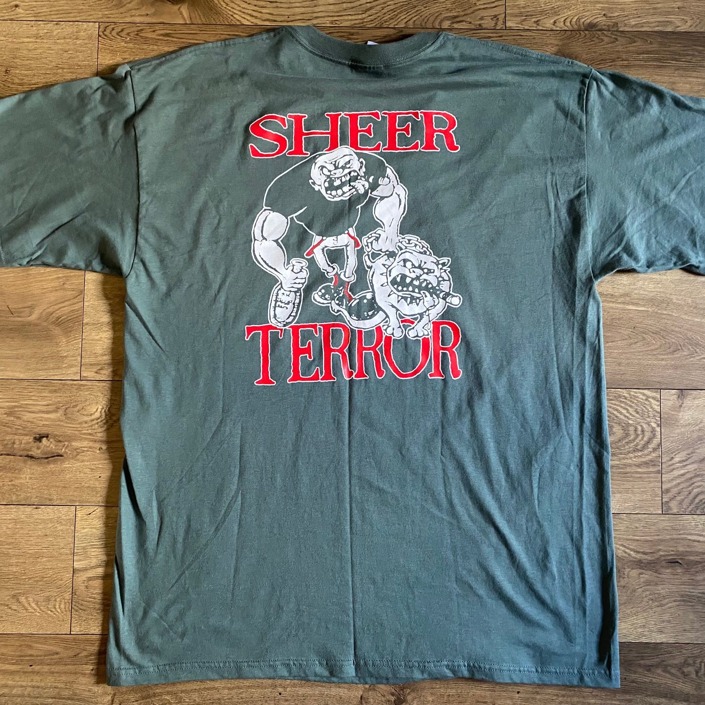 SHEER TERROR New York City Bulldog & Skinhead Light Army Green XL T-Shirt