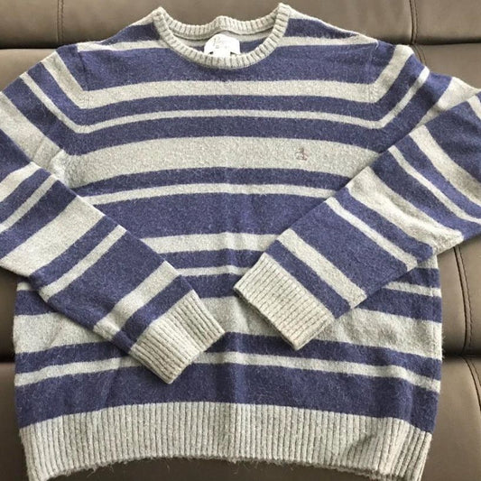 ORIGINAL PENGUIN Blue & Grey Mohair Striped XL Sweater