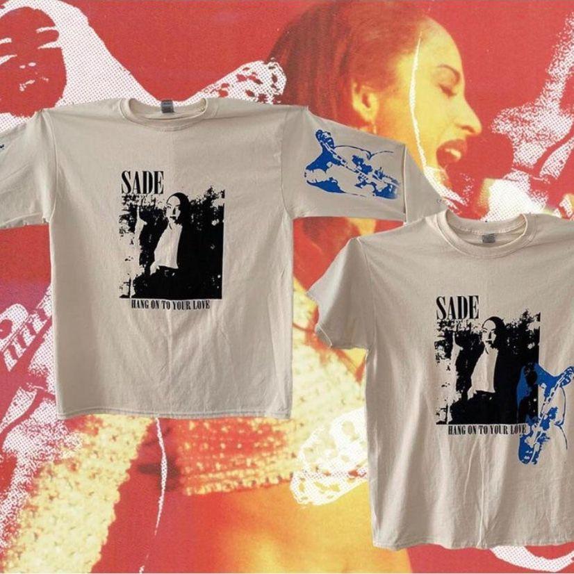 SADE Hold On To Your Love Longsleeve Cream XL Shirt w/ light blue graphics on sleeves