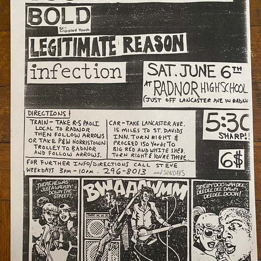 YOUTH OF TODAY BOLD EX CRIPPLED YOUTH LEGITIMATE REASON INFECTION 1987 Flyer