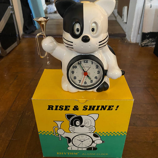 RHYTHM Norakuro Bugle Rise & Shine Cat Alarm Clock Made In Japan