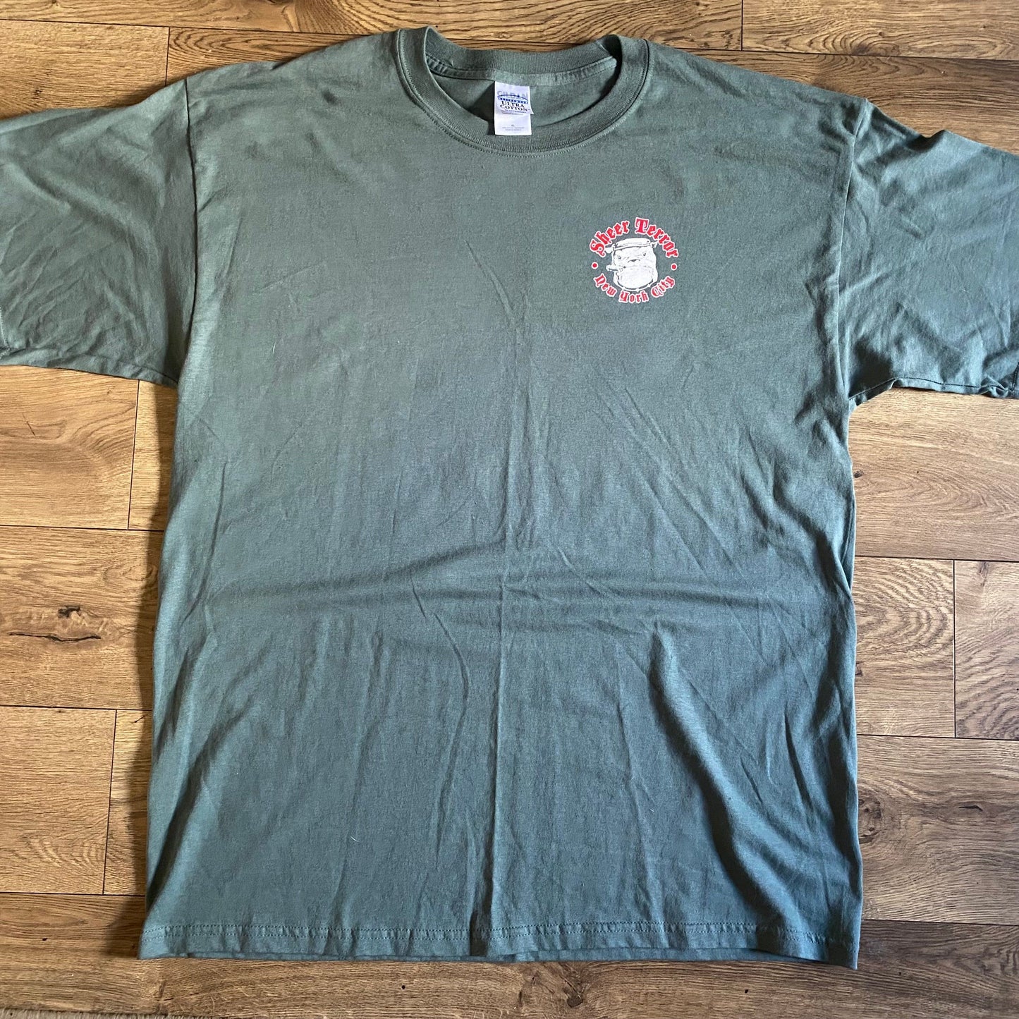 SHEER TERROR New York City Bulldog & Skinhead Light Army Green XL T-Shirt