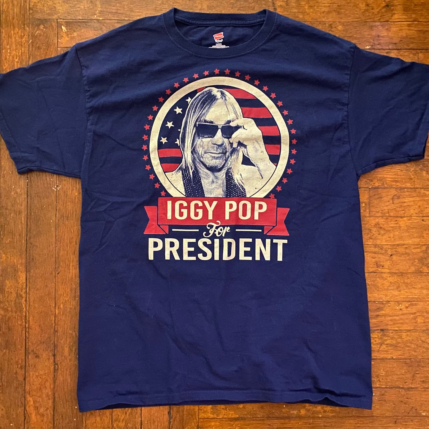 IGGY POP FOR PRESIDENT Large Navy Blue T-Shirt